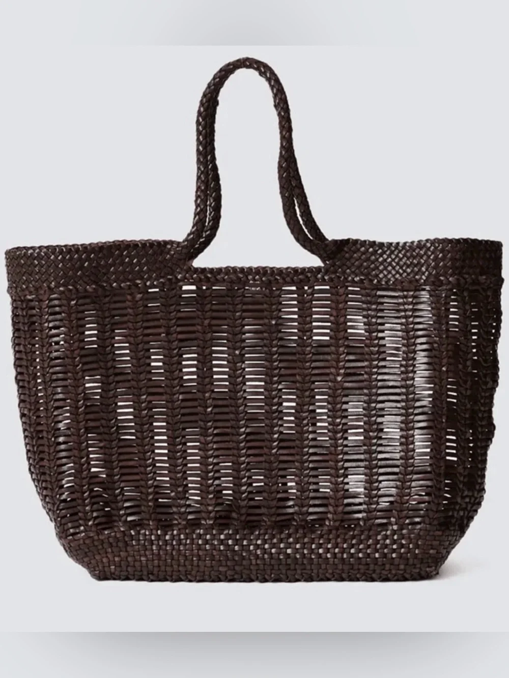 Window Shopper Woven Leather Tote Bag in Dark Chocolate Brown Dragon Diffusion
